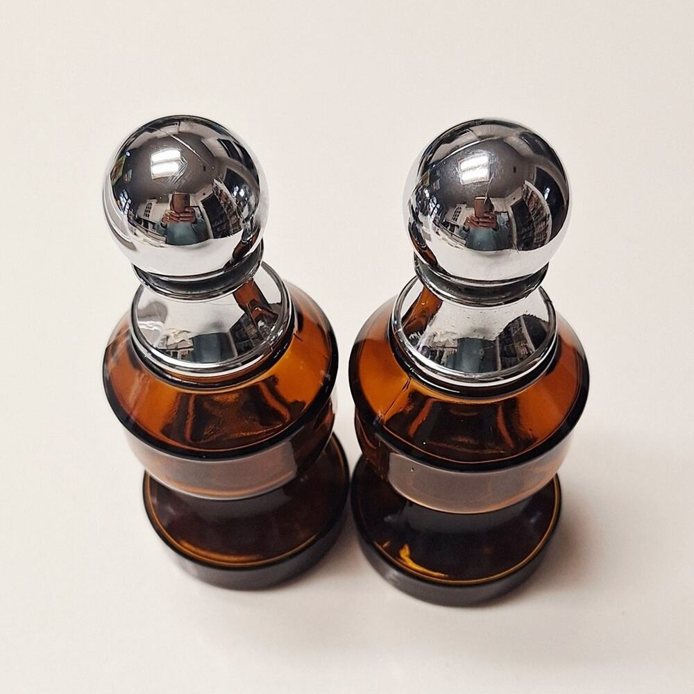 Vintage/ Retro Avon "Pawn"  Amber Glass Bottles with Silver Caps